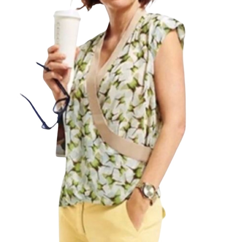 CAbi #234 Butterfly Sheer Drape Wrap Blouse XS